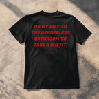 A black short-sleeve t-shirt laid flat on a textured concrete surface with dappled shadows. The back of the shirt features the phrase 'When you Excel They will spreadsheet about you' printed in a bold red font.